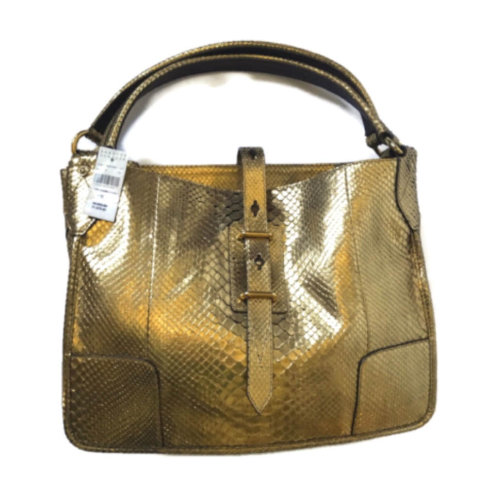 NWT Belstaff Satchel Shoulder Bag Purse Tote Gold - Picture 2 of 12
